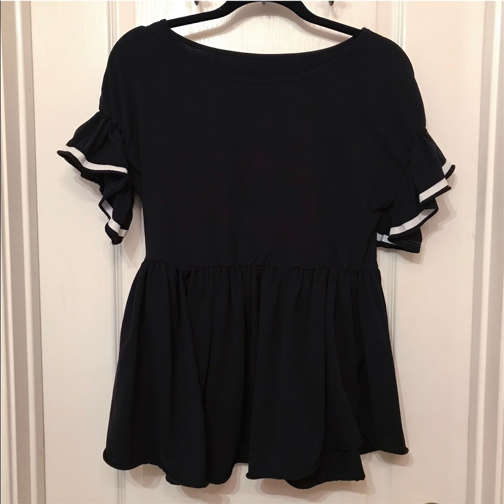 Black Dropped Waist Ruffle Hem Top